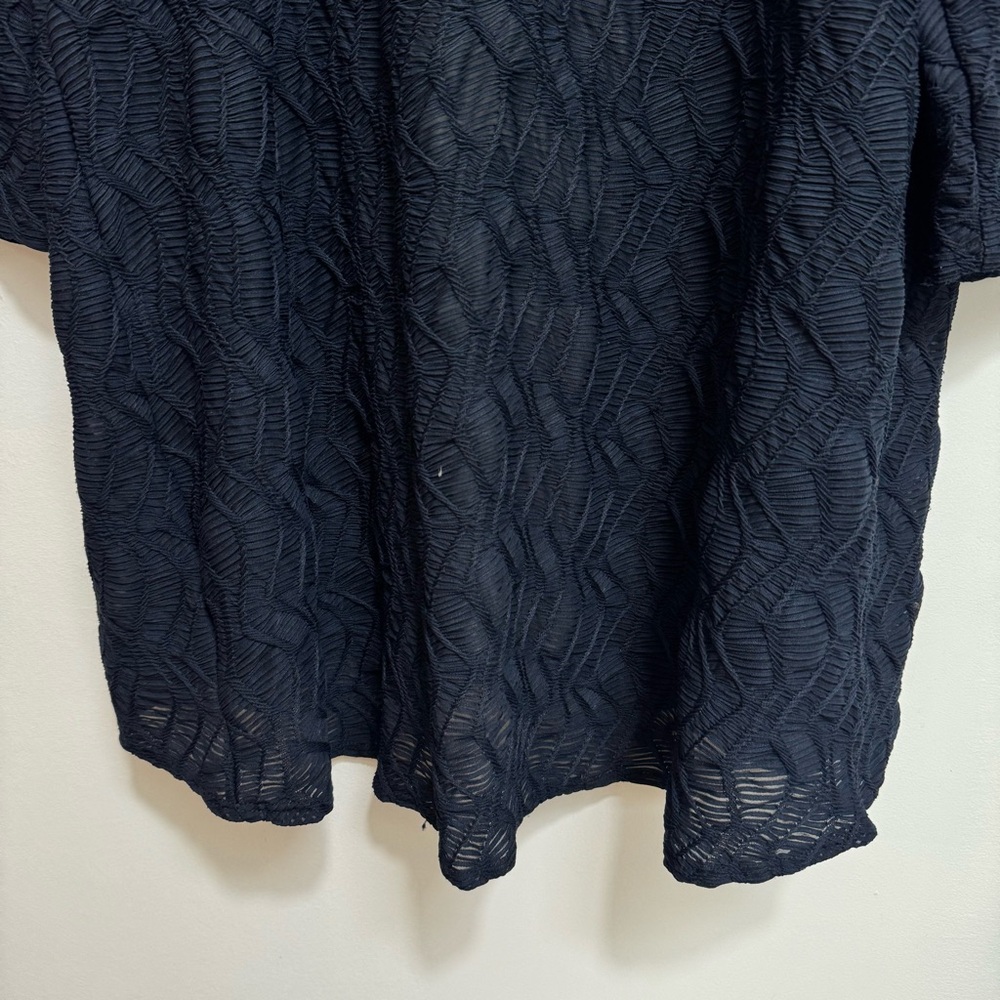Chico’s Travelers Textured Semi-Sheer Cardigan Women XL Longline Open Front Navy - Picture 10 of 13